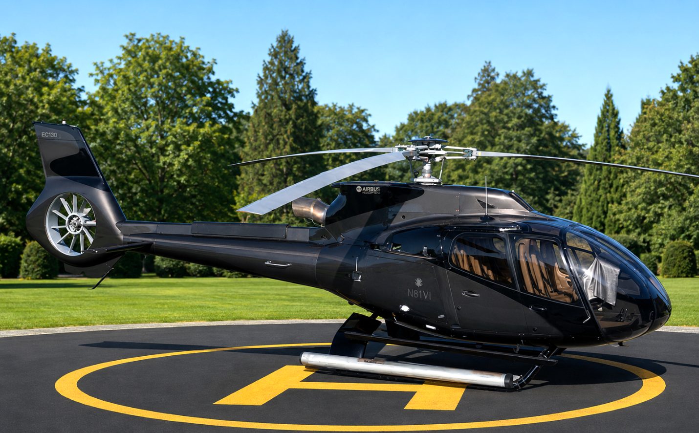 Airbus H130 helicopter on a helipad